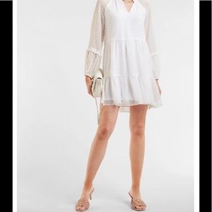 Express Textured Clip Dot Tiered Trapeze Dress